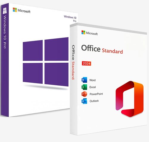 Windows 10 Pro + Microsoft Office 2024 Standard - 3 Devices Carte Cadeau - Prix le Plus Bas Garanti